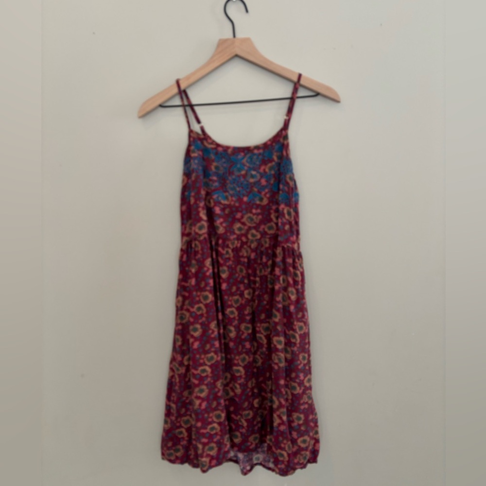 Natural Life Sara Embroidered Dress in Cranberry Floral Spaghetti Strap Dress